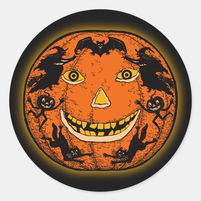 Rond Sticker vintage Halloween Jack O'Lantern (Devant)
