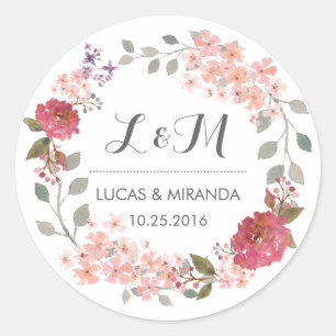 Rond Sticker vintage Rustique Floral Wreath Wedding Fav