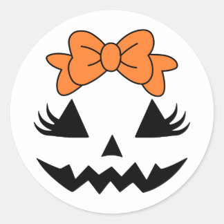Rond Sticker Visage Citrouille Cute Bow