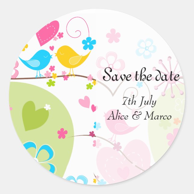 Rond Sticker Whimsical Garden "Save the Date" (Devant)