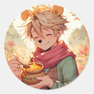 Rond Sticker Winnie the Pooh Anime Guy V11