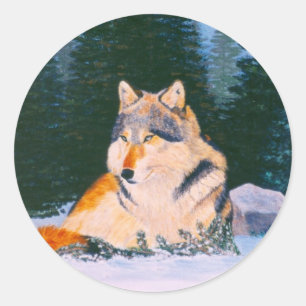 Rond Sticker Wolf en bois
