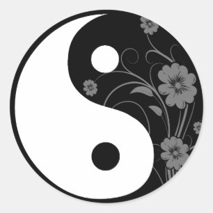 Rond Sticker Yin Yang Black Floral