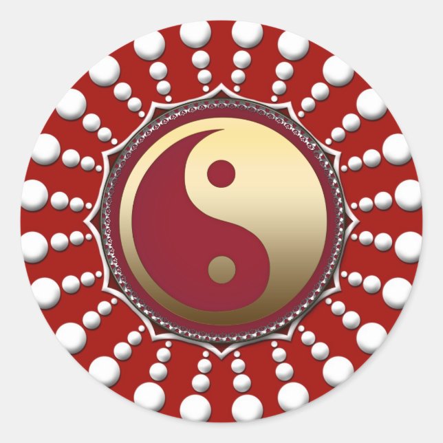 Rond Sticker Yin Yang en or rouge&blanc (Devant)