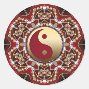 Rond Sticker Yin Yang Géométrique Aztèque
