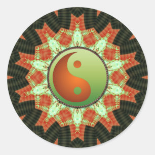 Rond Sticker Yin Yang Mandala Vert & Bronze