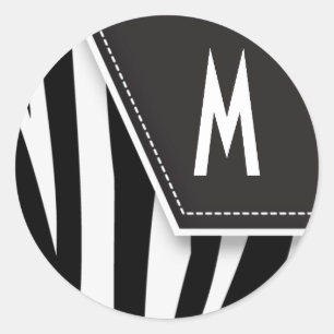 Rond Sticker Zany Zebra Monogram (noir)