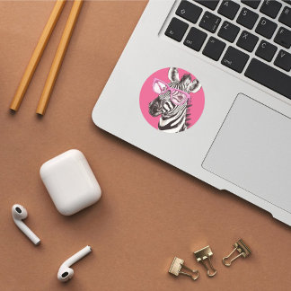 Rond Sticker Zebra avec lunettes roses