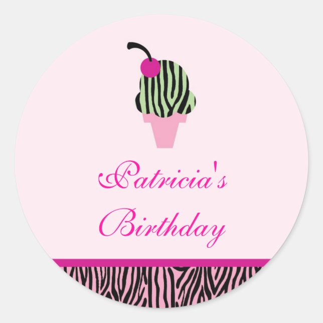 Rond Sticker Zebra Print Ice Cream Favoriser (Devant)