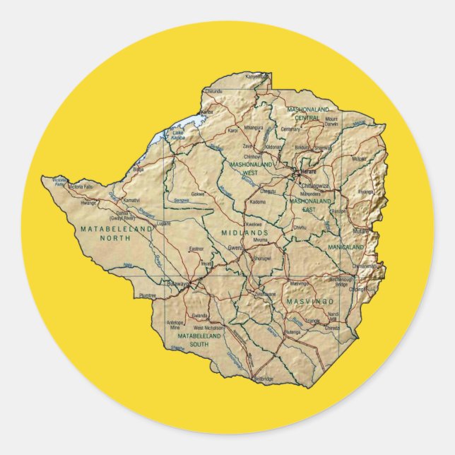 Rond Sticker Zimbabwe Map (Devant)
