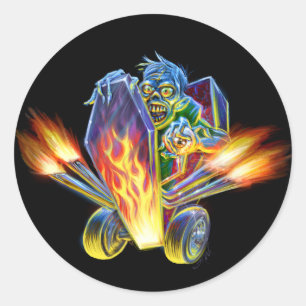 Rond Sticker Zombie Hotrod