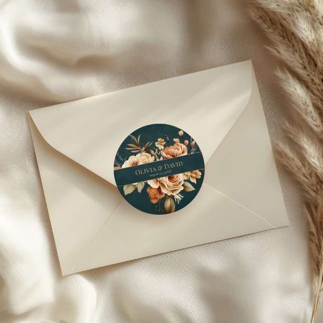 Rond Summer Forest Witch Teal Round Wedding Sticker (Summer Forest Witch Teal Round Wedding Sticker on an elegant wedding envelope)