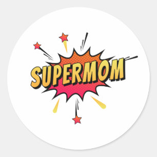 Rond Supermom Retro Comic Pop Art   Sticker