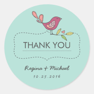 Rond Sweet Bird Tree Wedding Favor Merci Sticker