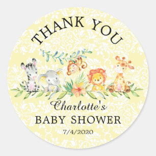 Rond Sweet Safari Animaux Merci Baby Favoriser Sticker