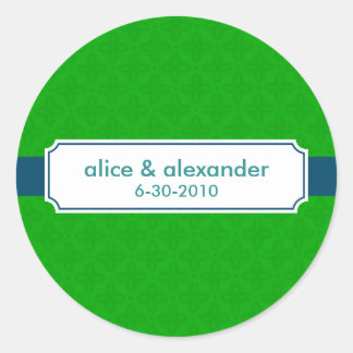 Rond Sylvia en marine et Sticker Mariage vert/Étiquette