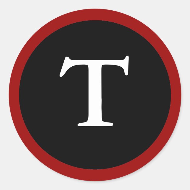 Rond T : Lettre T initiale Sticker rouge, blanc et noir (Devant)