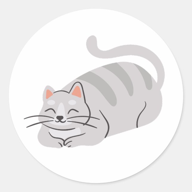Rond Tabby Cute Gris Chat Posé Sticker Bas (Devant)