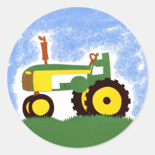 Rond Tracteur vert avec Sticker à enveloppe de ciel ble