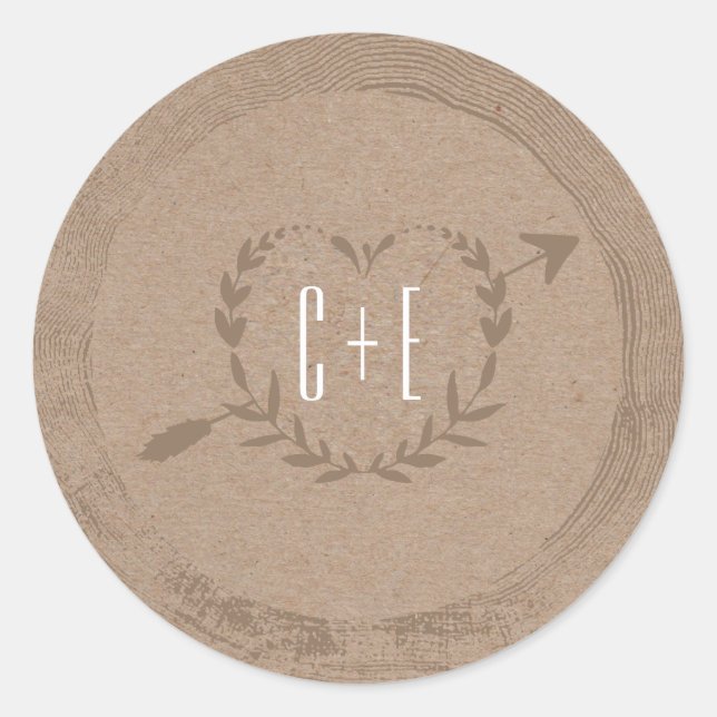 Rond Tranche en bois rustique | Sticker Monogramme (Devant)