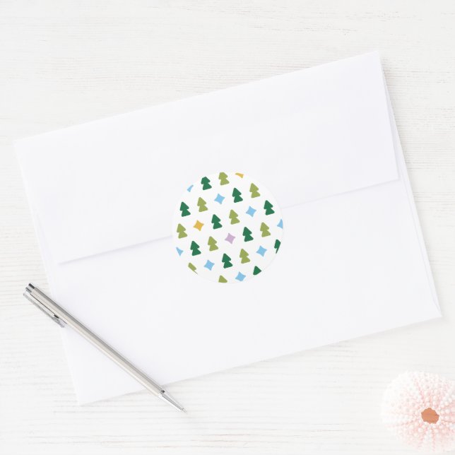 Rond Trees and Twinkles Multi-Color Sticker (Enveloppe)