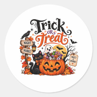 Rond Trick or Treat Pumpkin Halloween Sticker