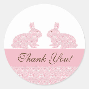 Rond Twins Baby Bunny Baby shower Sticker Merci