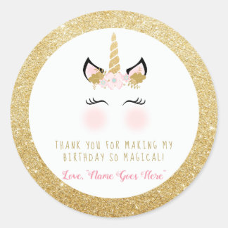Rond Unicorn Favoriser Sticker - Parties scintillant or