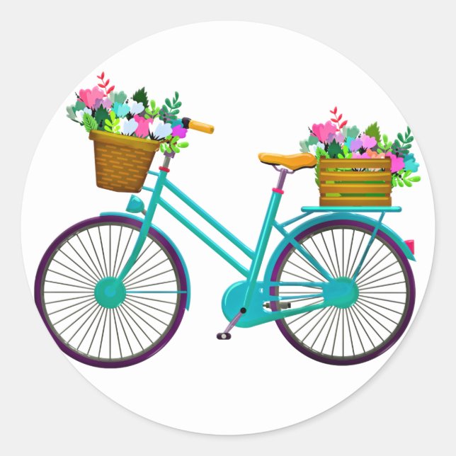 Rond Vélo Avec Panier De Fleurs - Sticker (Devant)