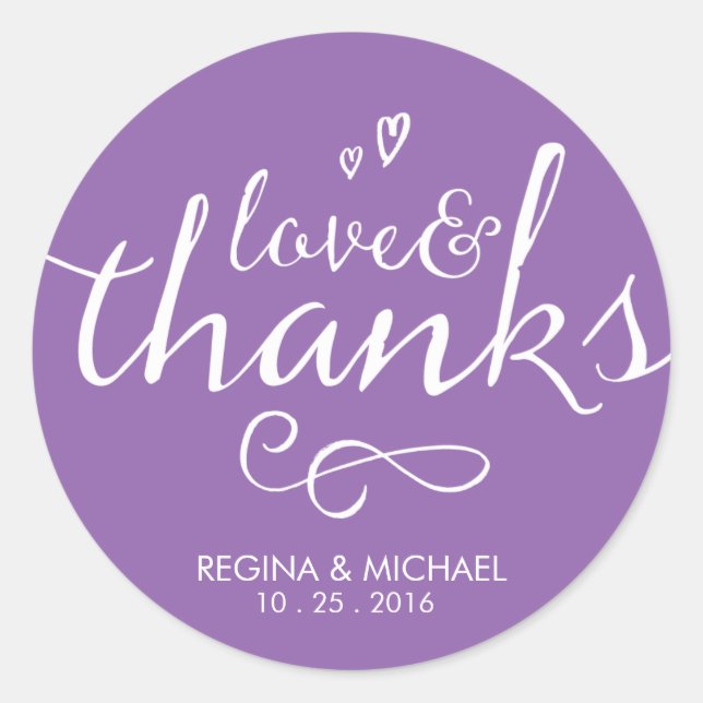Rond Violet Script mariage Favor Merci Sticker (Devant)