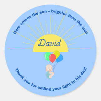 Rond Voici le Sticker Baby shower Fils pour garçon