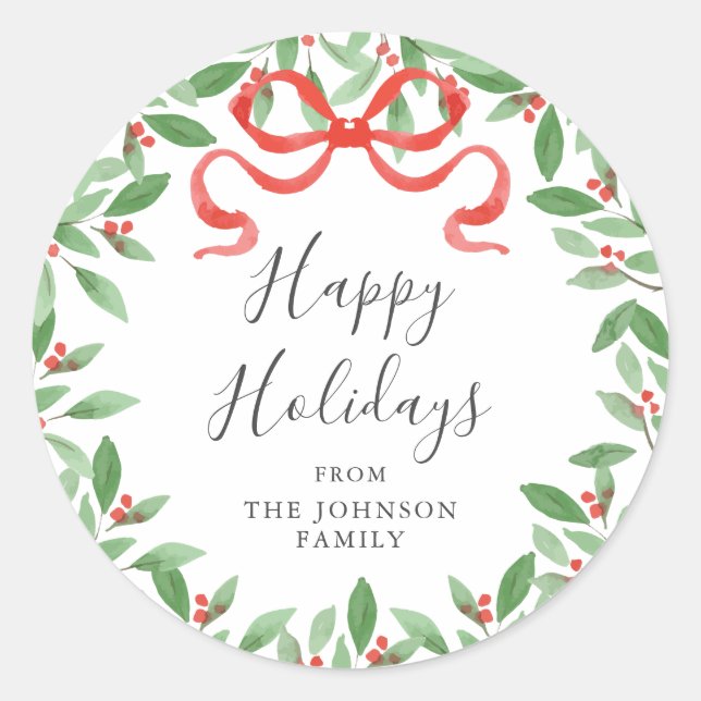 Rond Watercolor Bow Personalized Gift Sticker (Devant)