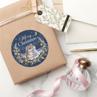 Rond Winter Night Christmas Hamster Sticker