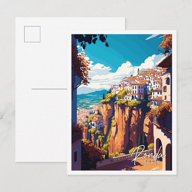 Ronda Spain Vintage Illustration Postkarte (Vorne/Hinten)