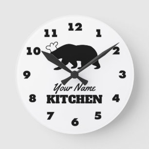 Ronde Amusant chef avec horloge de cuisine avec nom pers