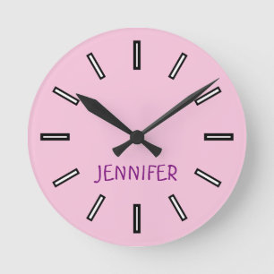 Ronde Amusement, plaine, horloge rose simple + Nom