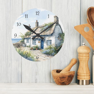 Ronde Aquarelle Cornwall Mer Cottage Mur Horloge