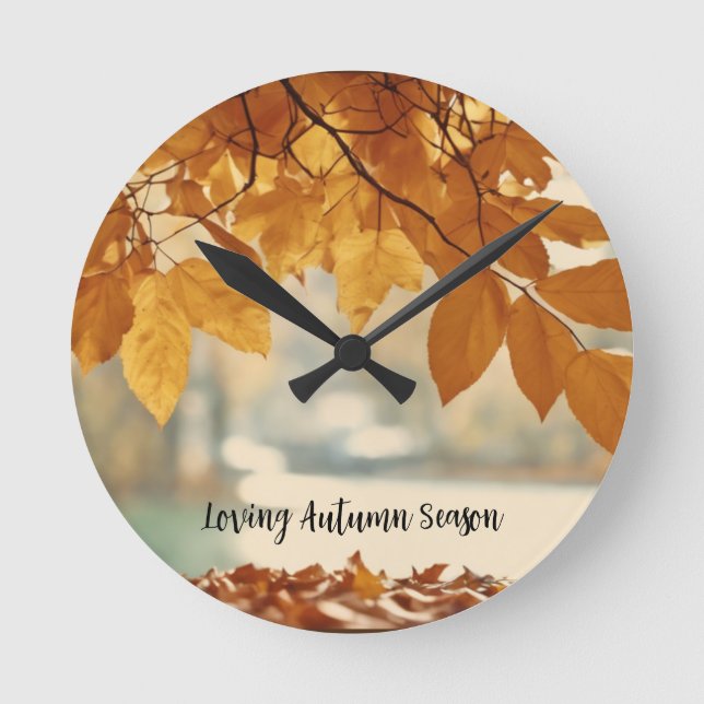 Ronde Automne Feuilles de la nature paysage Horloge rond (Recto)