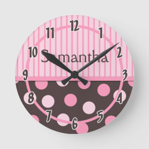 Ronde Bébé rose moderne Mood Polka Pot horloge personnal