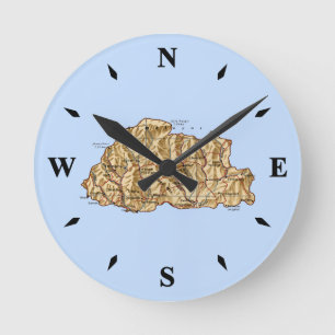 Ronde Carte du Bhoutan Horloge