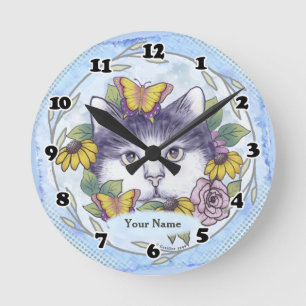Ronde Chat qui se cache Horloge