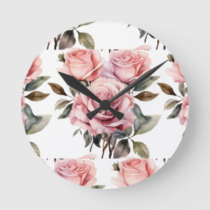 Ronde Chic Roses Roses Fleurs Florales Horloge