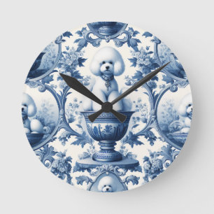 Ronde Chinoiserie bleu et blanc Bichon Frise Horloge