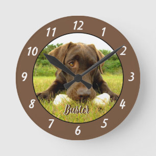Ronde Chocolat Labrador Personnalisé Grande Horloge