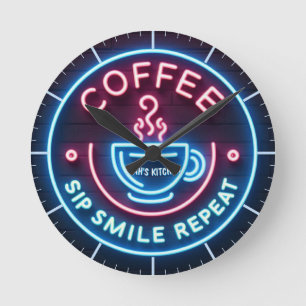 Ronde ☕ Coffeecore Horloge Café Mème Sip Smile Répéter