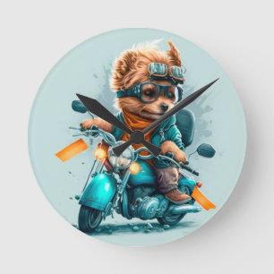 Ronde Cool chien biker, chien de conduite mignon horloge