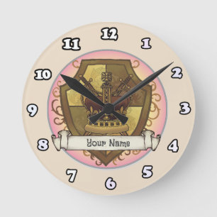 Ronde Crown Sword Shield horloge du nom de famille