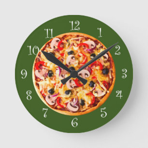Ronde Cuisine murale Horloge Pizza Thème