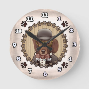 Ronde Dachshund portant des lunettes Horloge