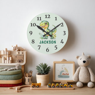 Ronde Enfants Cute Dinosaure Personnalisé Salle Horloge